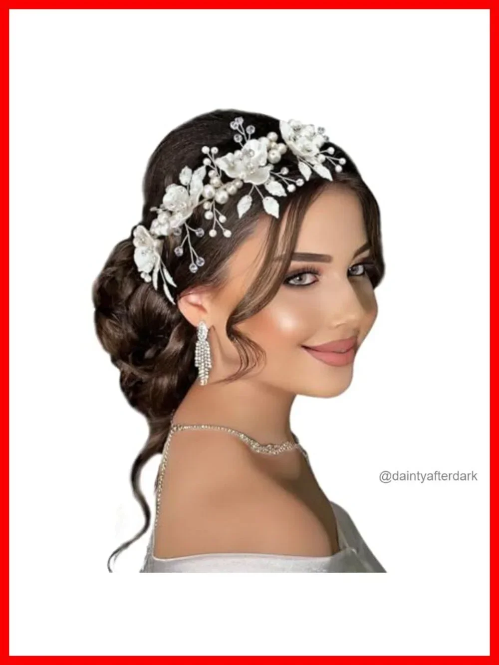Crystal Pearl Wedding Bridal Hair Headband with Combs Adjustable